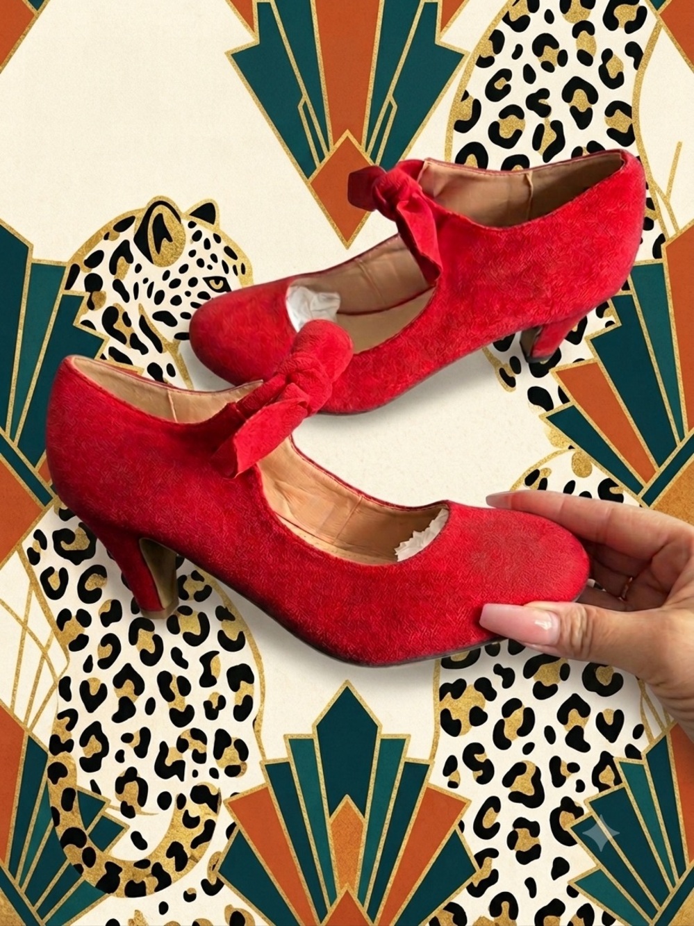 Coquette Red Suede Bow Mary Jane’s with kitten heel size 9/9.5